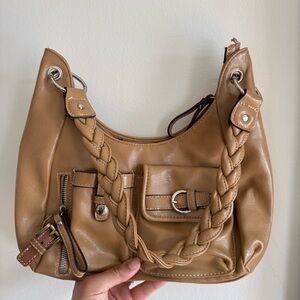 Y2K Tan Shoulder Bag Braided Strap Buckle